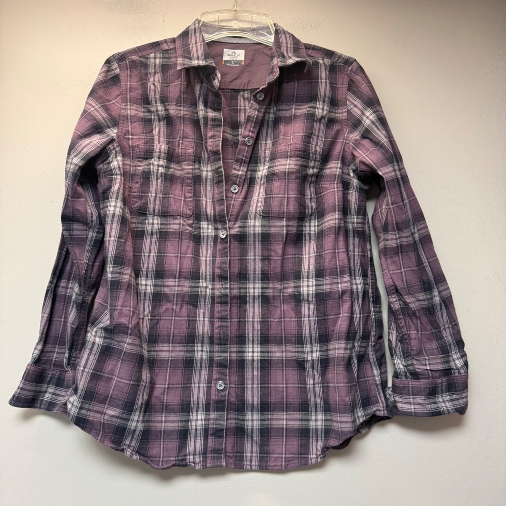 Ridgecut Toughwear Flannel Shirt Women Large Purple Plaid Excellent Stretch L
